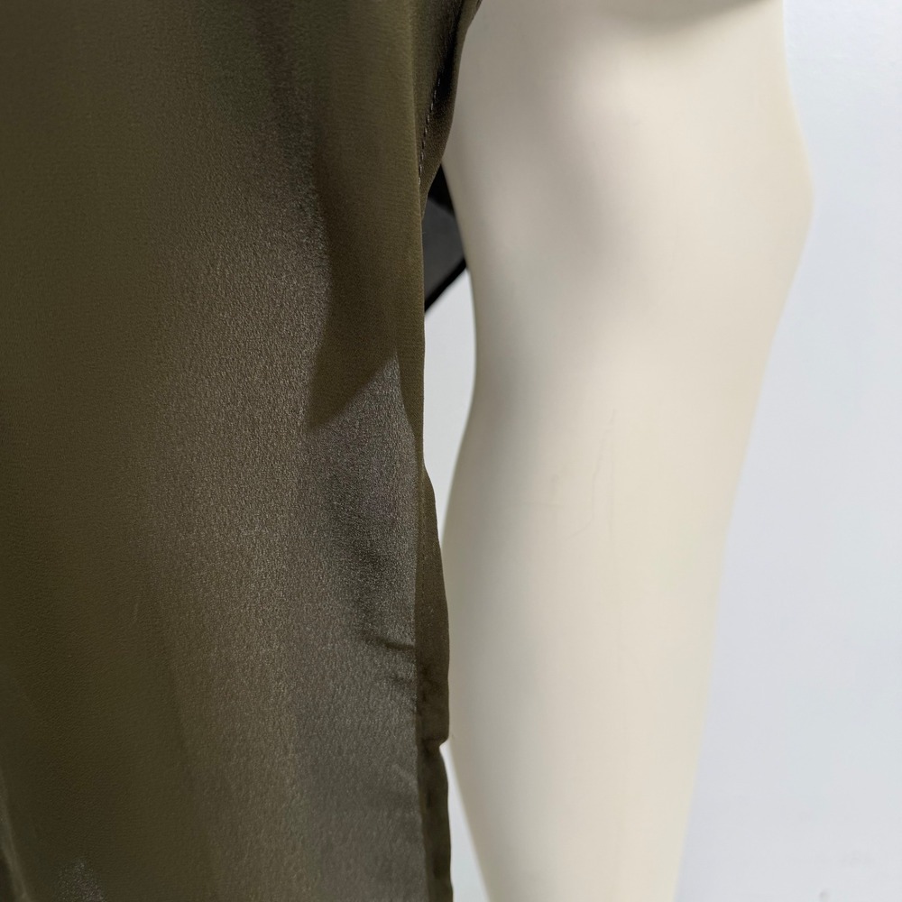 Olive Green High Low Draped V-Neck Top Sheer Dress Large Lagenlook Goblincore - Picture 6 of 10